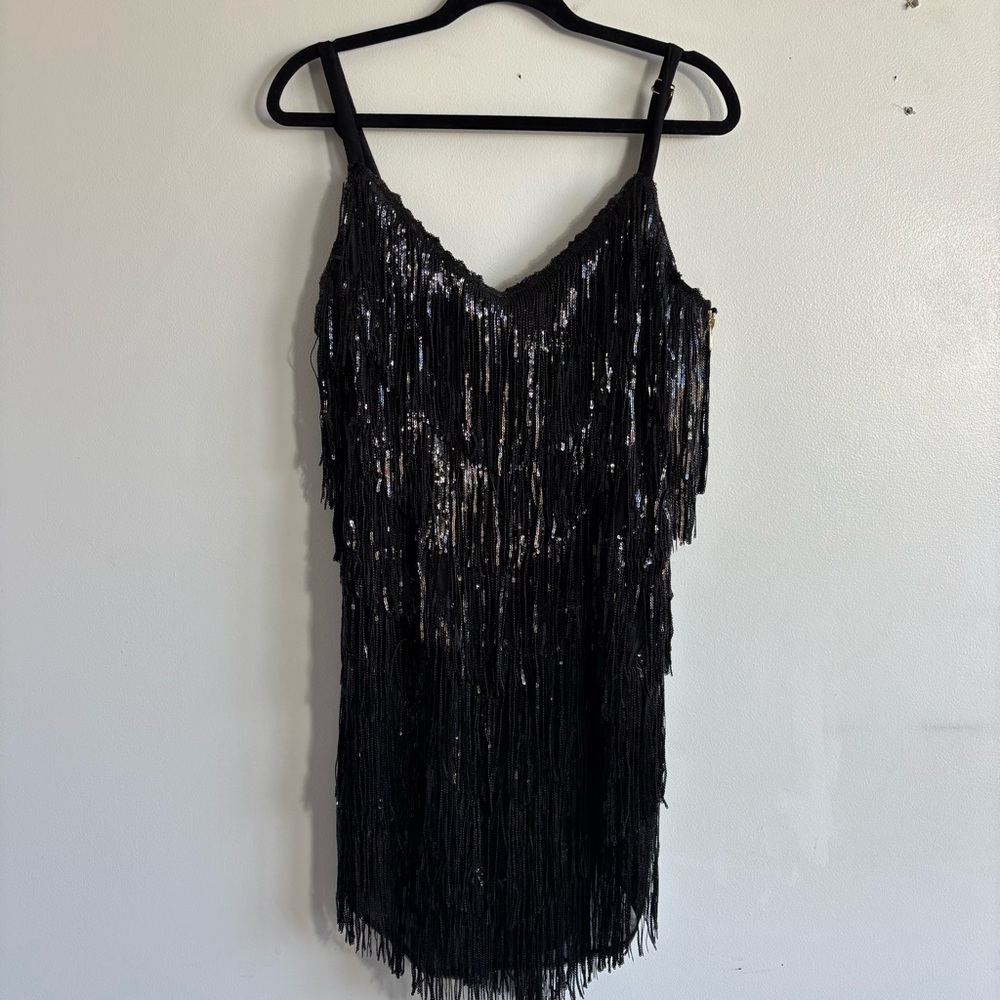 Fashion nova black Selena sequin fringe mini dress - Picture 2 of 9